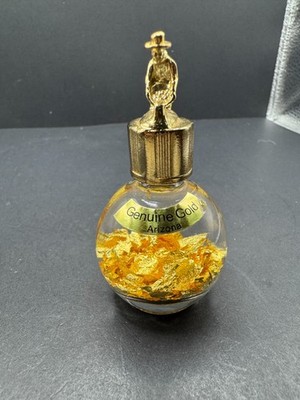 24 Karat Float Gold Flakes Arizona 2.25'' Vintage Souvenir Bottle Miner Toper