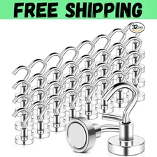 32 Pack Magnetic Hooks Heavy Duty, 25 lbs Strong Magnet Hooks - Multipurpose