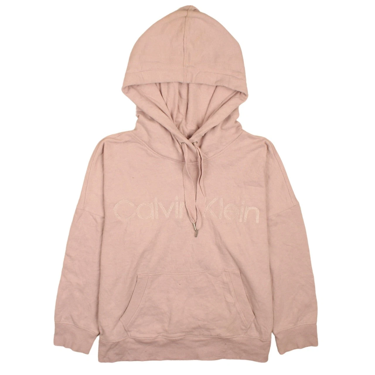 Calvin Klein Women Beige Hooded Pullover Sweatshirt L Relaxed Fit