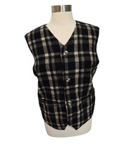 Womens Wool Vest Black White Plaid Size Small 90s Vintage