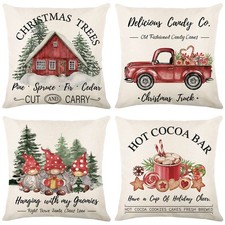 Christmas Throw Pillow Covers 18x18 Set of 4, Merry Christmas Tree Gnome Red ...