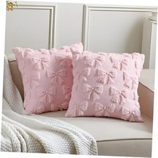 Bow Pillow Covers Set of 2 Coquette Room Decor 17.7" x 17.7" Pack of 2 Pink