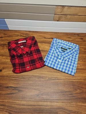 LOT OF 2 Orvis Button Down Shirt 2XL Plaid Cotton One Ship Cost EUC 