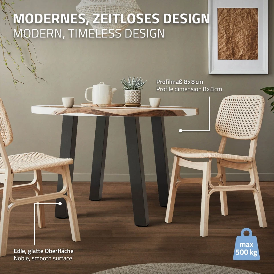 Patas de mesa 72cm inclinadas de acero gris oscuro 8x8cm en ángulo para muebles - Imagen 4 de 4