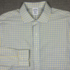 Brooks Brothers Mens Shirt 16.5 16 1/2 34 Long Sleeve Blue Yellow White Plaid
