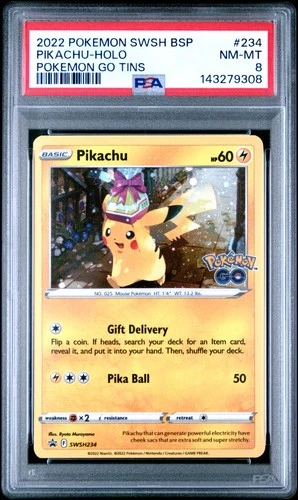 2022 POKEMON SWSH BLACK STAR PROMO POKEMON GO TINS #234 PIKACHU-HOLO PSA 8
