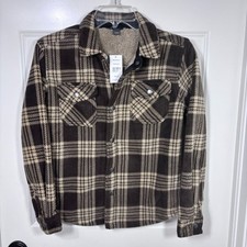 NWT Eddie Bauer Sherpa Lined Snap Front Plaid Shirt Jacket Boy s M Brown