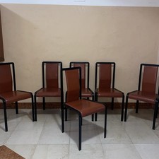 Lotto di 6 Sedie In Ferro E Cuoio , Achille Castiglioni  1970