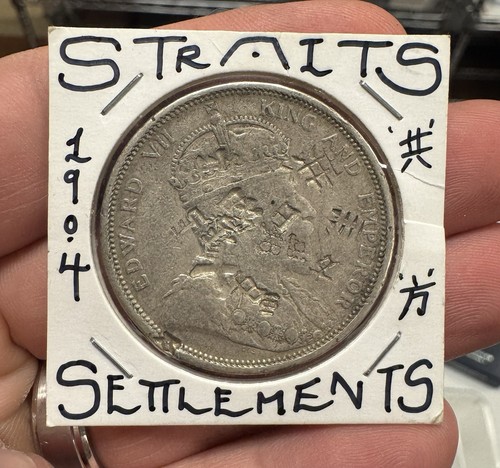 1904 Hong Kong Straights Settlement Silver One Dollar Coin Chop Marks