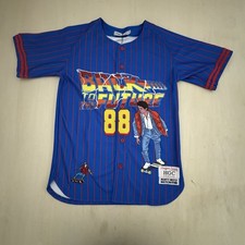 Back To The Future Marty McFly Baseball Jersey Blue Headgear Classics Size S NWT