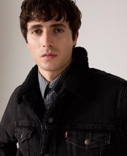 AUTHENTIC LEVI'S TYPE 3 TRUCKER BERK SHERPA BLACK DENIM JACKET 163650100