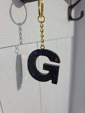 Initial New Block Letter G Resin Black W Sparkle Key Chain