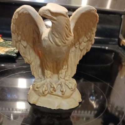 Marble Eagle Figurine Sculpture, Wings Spread, Beige/Off-White