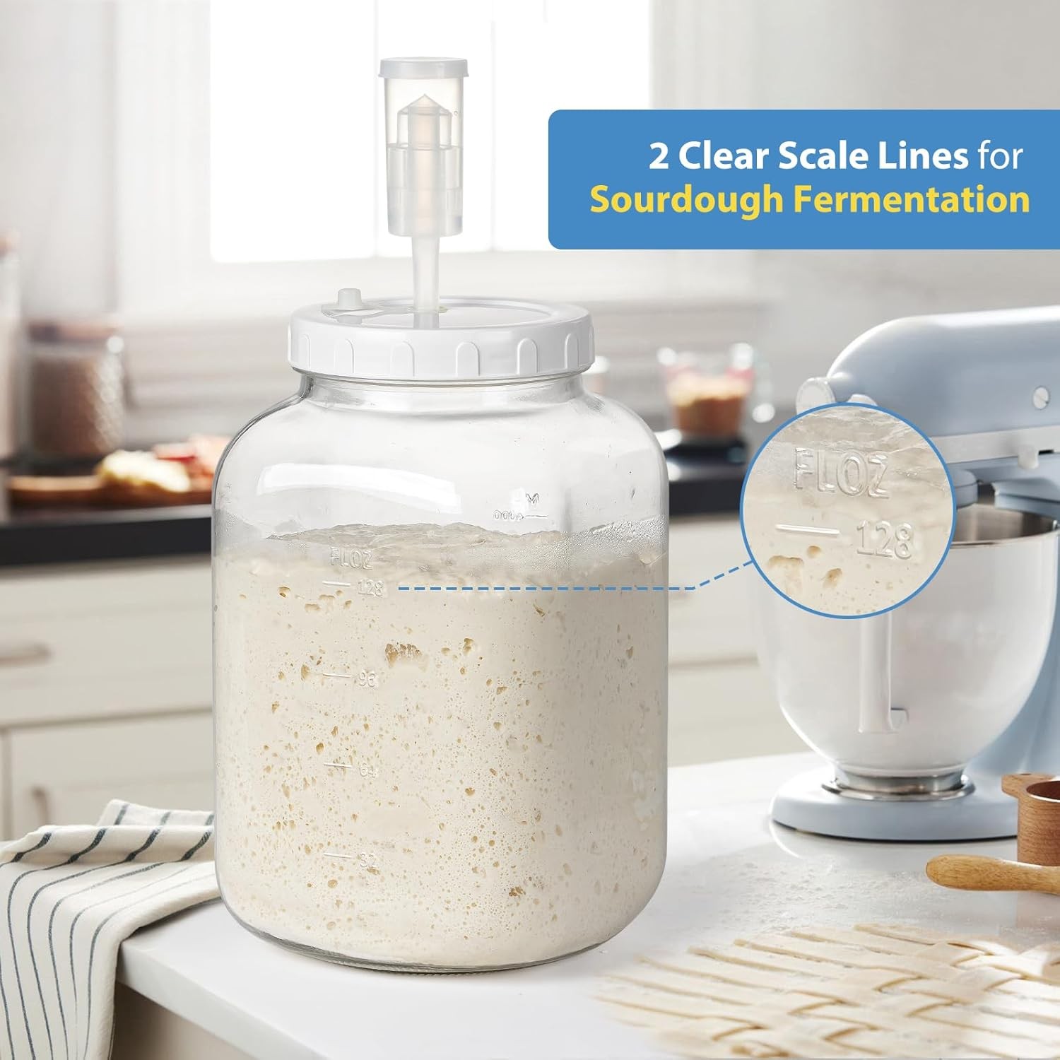 2 Pack Large Fermentation Jars, 1.5 Gallon Glass Jars with 100% Airtight Lid & 3