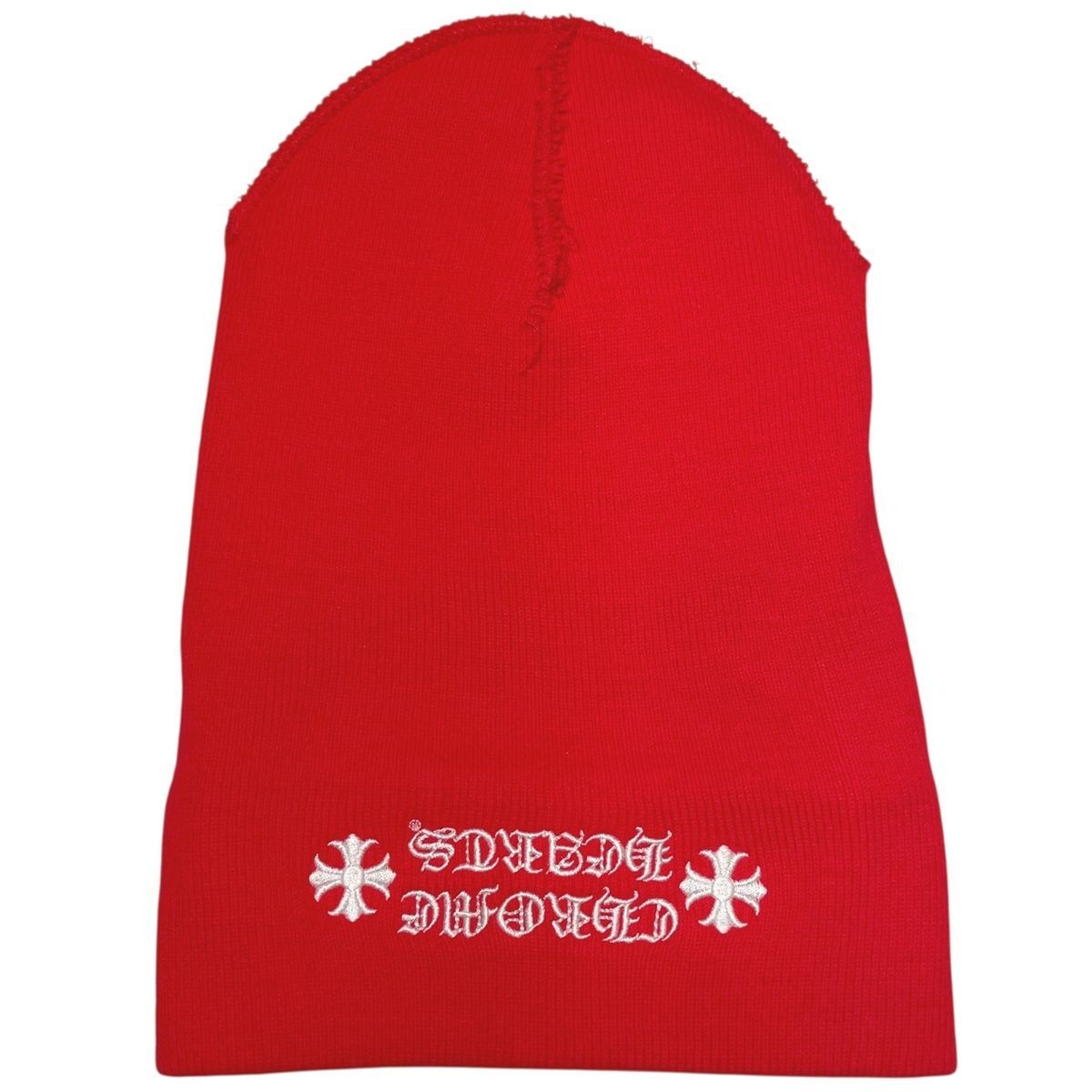 [Used] CHROME HEARTS Watch Cap Logo Embroidery Beanie Red White Cross Plus image 3