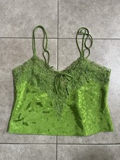Vintage Victoria  s Secret Lace Silky Cami Bright Green Top Feminine Gold Label P