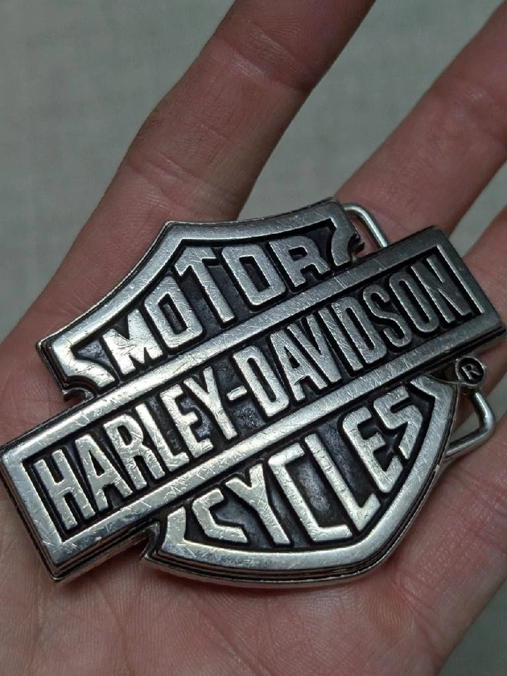 Y2K Vintage HARLEY DAVIDSON Hebilla Cinturón CROMO Moto ESCUDO Western Metal Foto 3 de 4