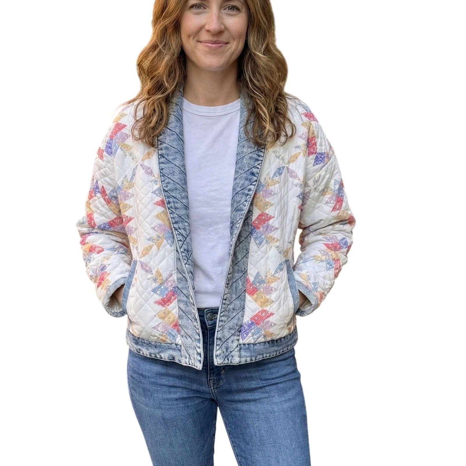 BLANKNYC Quilted Denim Jacket Patchwork Geometric… - image 1