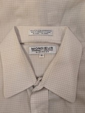 Monsieur by Givenchy Beige Plaid Short Sleeve Button Shirt Size 16 Cotton Blend