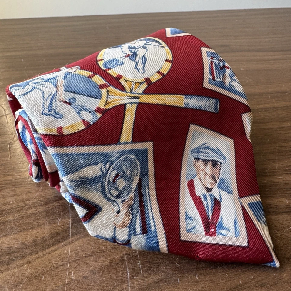 Corbata de tenis vintage roja Gap de seda hecha en EE. UU. estampado de tenis azul Foto 2 de 4