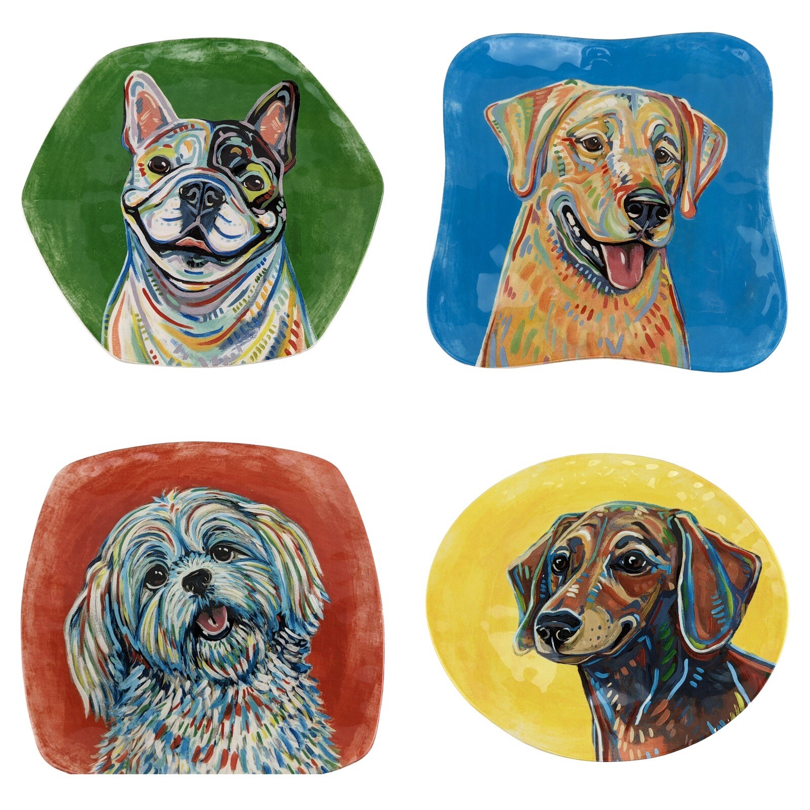 Pier 1 Imports Dog Salad Plates Set Of 4 Abstract Colorful 8" Multi