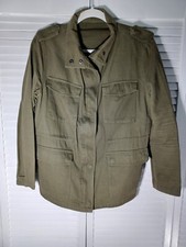 Womens Utility Jacket Army Green Zip/button/draw Closure Size L Cotton Nice