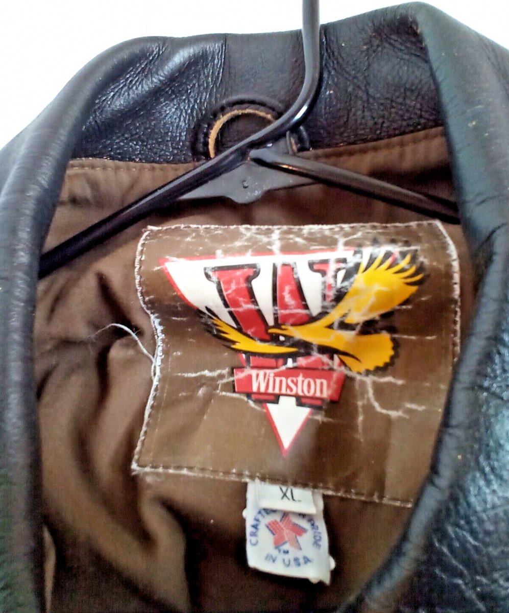 Vintage Winston Cigarettes Leather Jacket Eagle Logo Black Vintage Winston Cigarettes Leather Jacket Eagle Logo Black