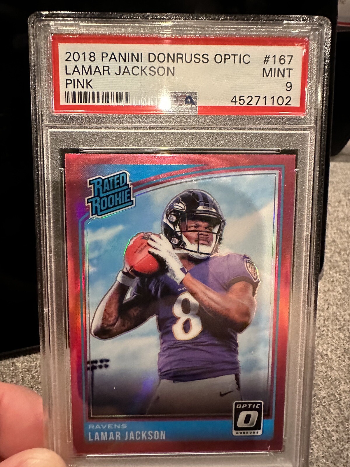 2018 Donruss Optic Rated Rookie Lamar Jackson Pink PSA 9