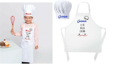 Kit cuoco chef grembiule cappello bambini personalizzato nome bimbo bimba  chef