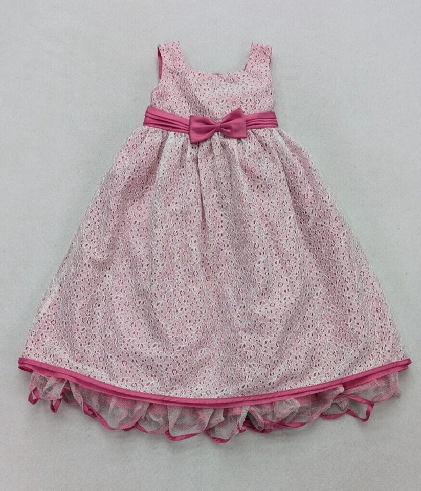 George Girls Formal Dress Pink White Lace A-line Size 6 Party Easter Sleeveless - Image 2 of 4