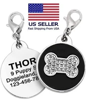 Personalized Sparkly Dog Bone Custom Shiny Dog ID Tag Engraved Cute Dog 