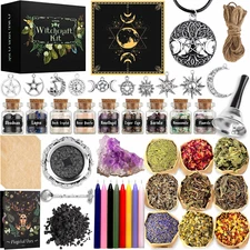Witchcraft Supplies Kit for Spells, 56 PCS Witch Box Include Dried Herb Crystal 