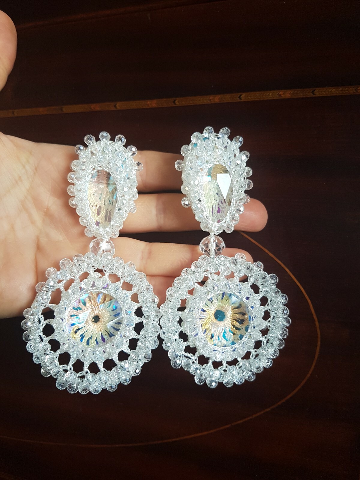 Butler and wilson earrings, chandelier, crystal, white, crochet Butler and wilson earrings, chandelier, crystal, white, crochet