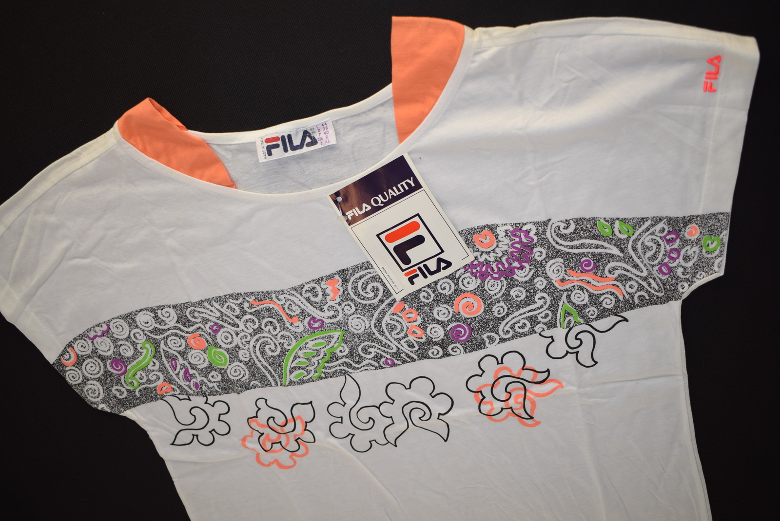 FILA T shirt maglia jersey maglia camiseta grafica vintage Italia tennis 36 nuova