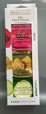 Global Beauty Care 3 Face Masks Cucumber, Rose and Peach NWT