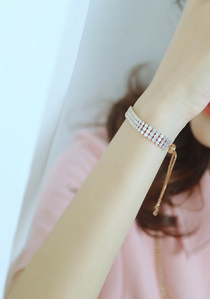 Women Bracelets Multirows Tassel Crystal Bling Shine Party Prow Wedding 0463 - Image 2 of 4