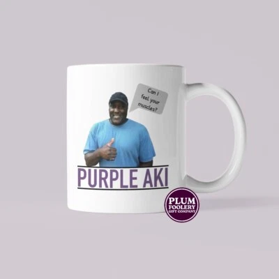 PLUMFOOLERY Purple Aki Mug - Can I feel your muscles - Funny Scouse Urban Legend North West