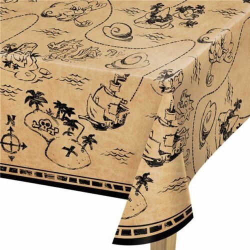 Pirate party Treasure map Plastic tablecover, measures 102" x 54" - Afbeelding 1 van 3