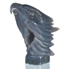 5.43" Natural Geode Agate Eagle Head Crystal Carving Reiki Decor Gift #BD51 