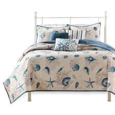 NEW BEAUTIFUL NAUTICAL BEACH COASTAL OCEAN SHORE NAVY BLUE WHITE QUILT SET