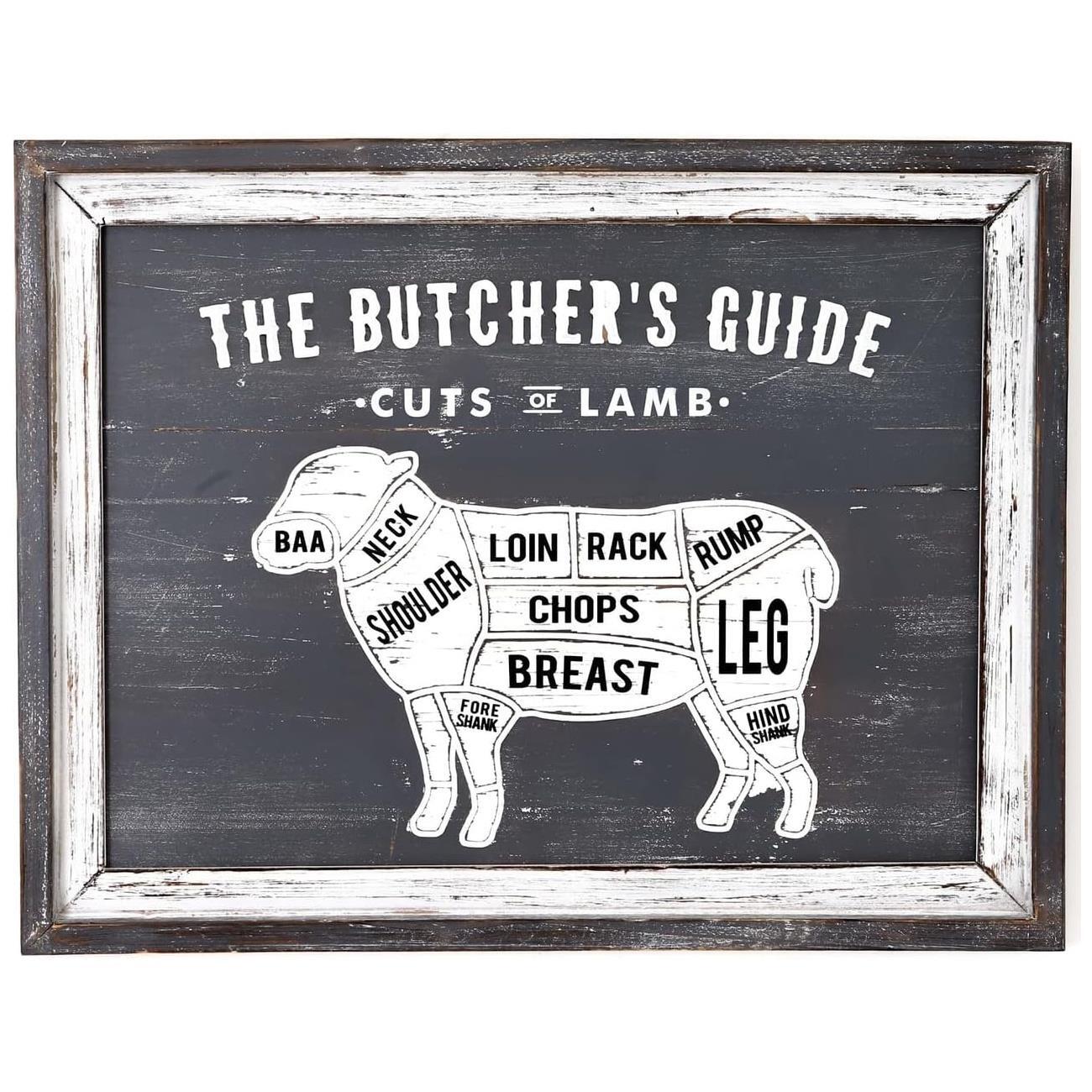 Butchers Cuts Plaque Lamb Interior Wall Home Decor Rustic Grey Wooden Sign