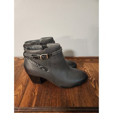 Vionic Upton Gray Leather Women Ankle Boots sz 8 Block Heel Comfort Orthotic