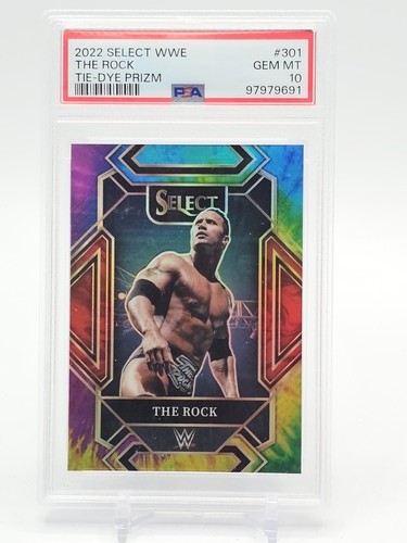 THE ROCK 2022 SELECT WWE TIE-DYE PRIZM /25 #301 PSA 10 Q3668