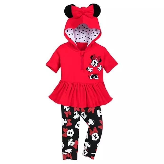 Disney Store Minnie Mouse Hooded Shirt & Pants Set Baby Red Ruffles Bow Leggings