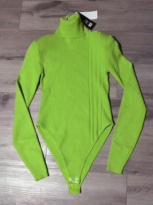 Adidas Ivy Park Bodysuit SMALL Womens Neon Green Knit Turtleneck Beyonce NWT