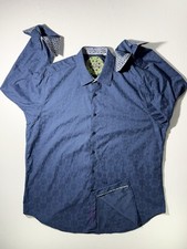 Robert Graham Men's 2XL Classic Fit Button Shirt Blue Paisley Contrasting Cuff