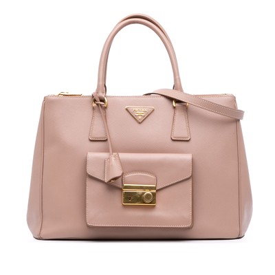 Authenticated Prada Saffiano Lux Galleria Double Zip Front Pocket Pink