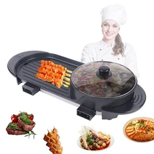 2 In 1 Hot Pot Barbecue Grill Portable Electric Non-stick Teppanyaki Pan Soup