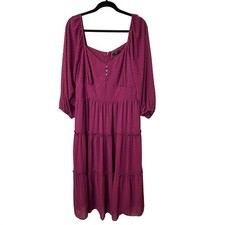 J.Crew Berry Swiss Dot Dress Chiffon Tiered Midi Prairie Ballon Sleeve Size 16