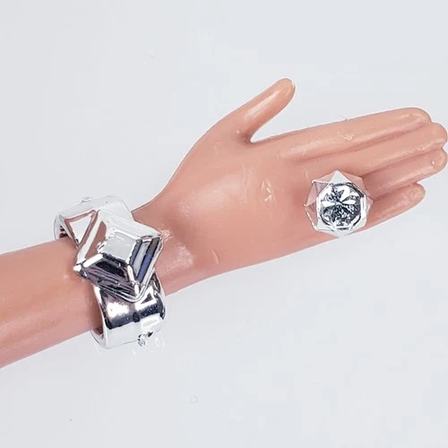 Vtg Vintage Barbie Doll Accessory Lot ~ Jewelry Ring & Necklace Silver Tone